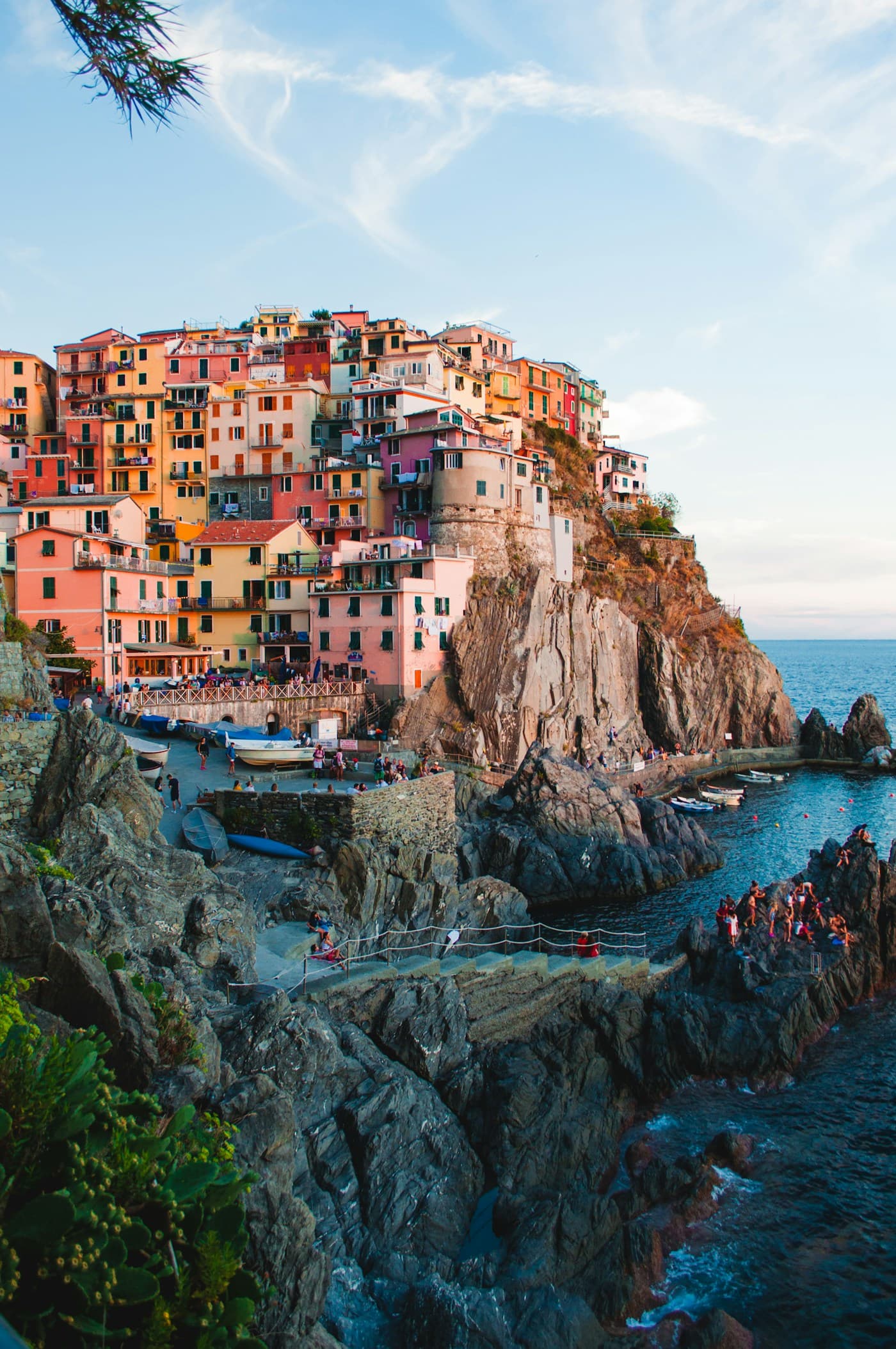 Colorful Cinque Terre houses above the Mediterranean Sea